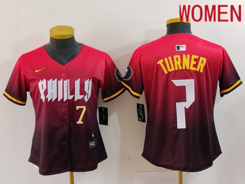 Women Philadelphia Phillies #7 Turner Red City Edition 2024 Nike MLB Jersey style 3->women mlb jersey->Women Jersey
